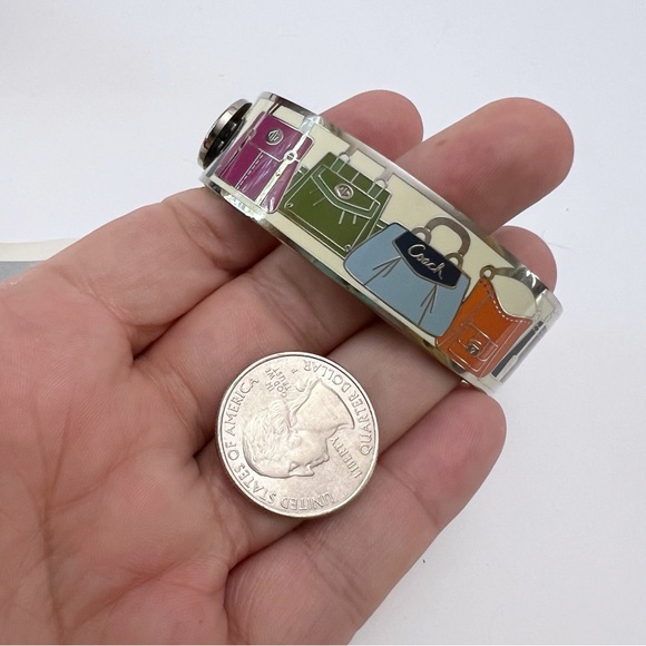 COACH Multicolor Enamel Purse Handbag Design Hinged Bracelet Silvertone - Picture 2 of 16